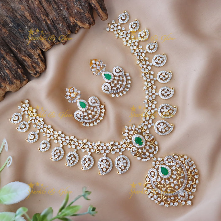 Exquisite American Diamond & Emerald Necklace Set