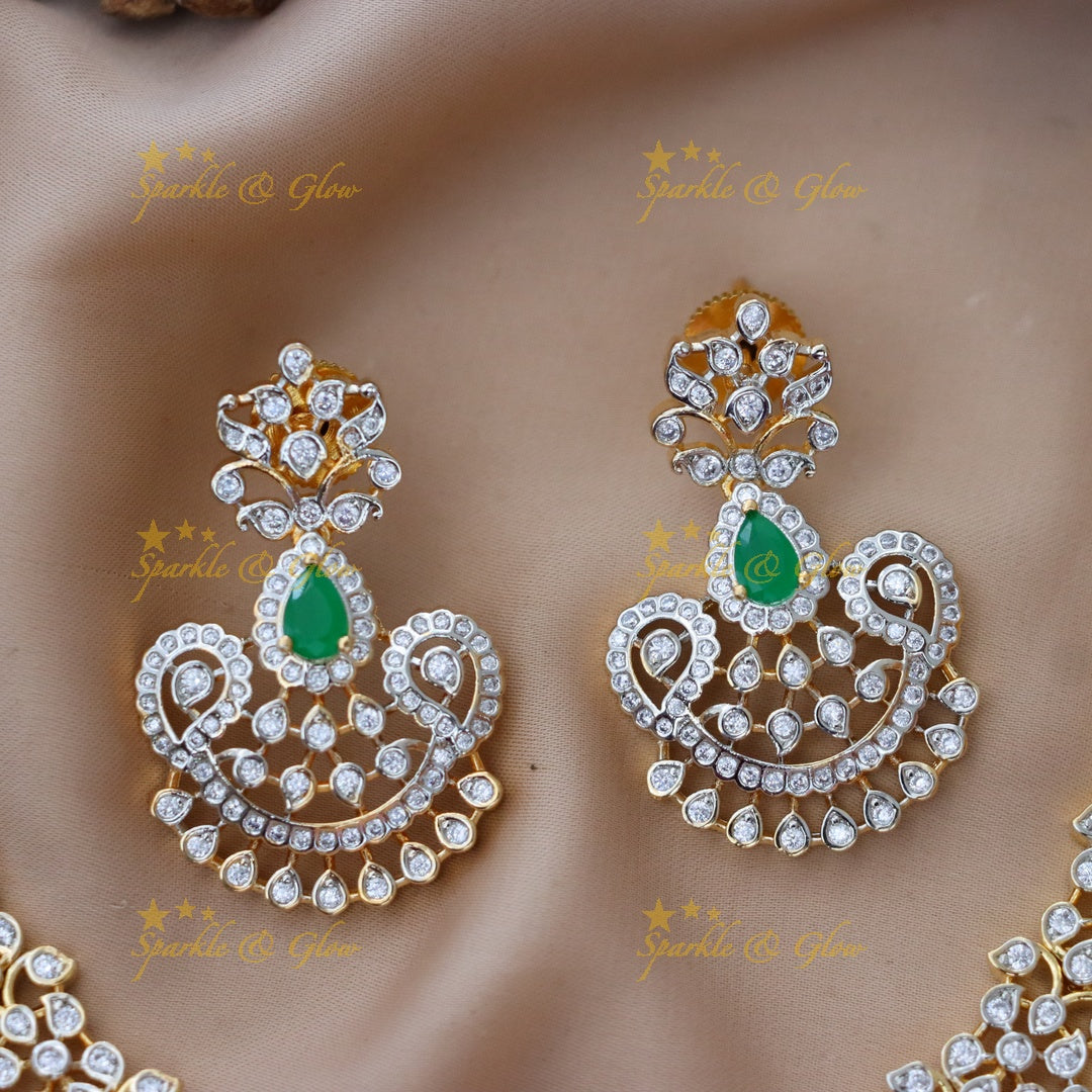 Exquisite American Diamond & Emerald Necklace Set