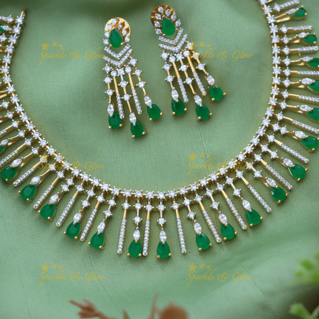 Radiant Diamond and Emerald Wedding Necklace Set