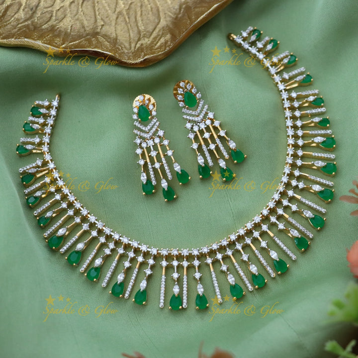 Radiant Diamond and Emerald Wedding Necklace Set