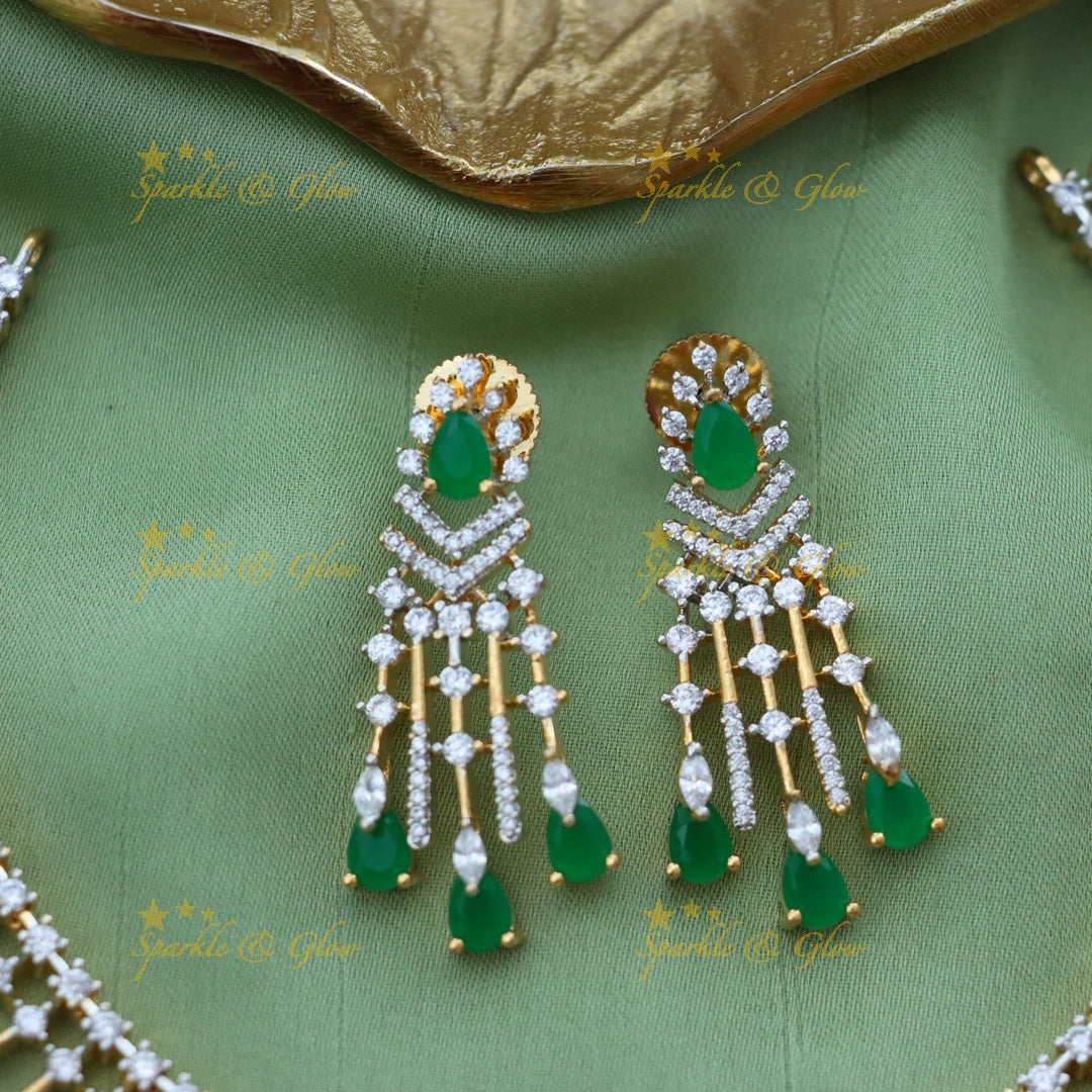 Radiant Diamond and Emerald Wedding Necklace Set
