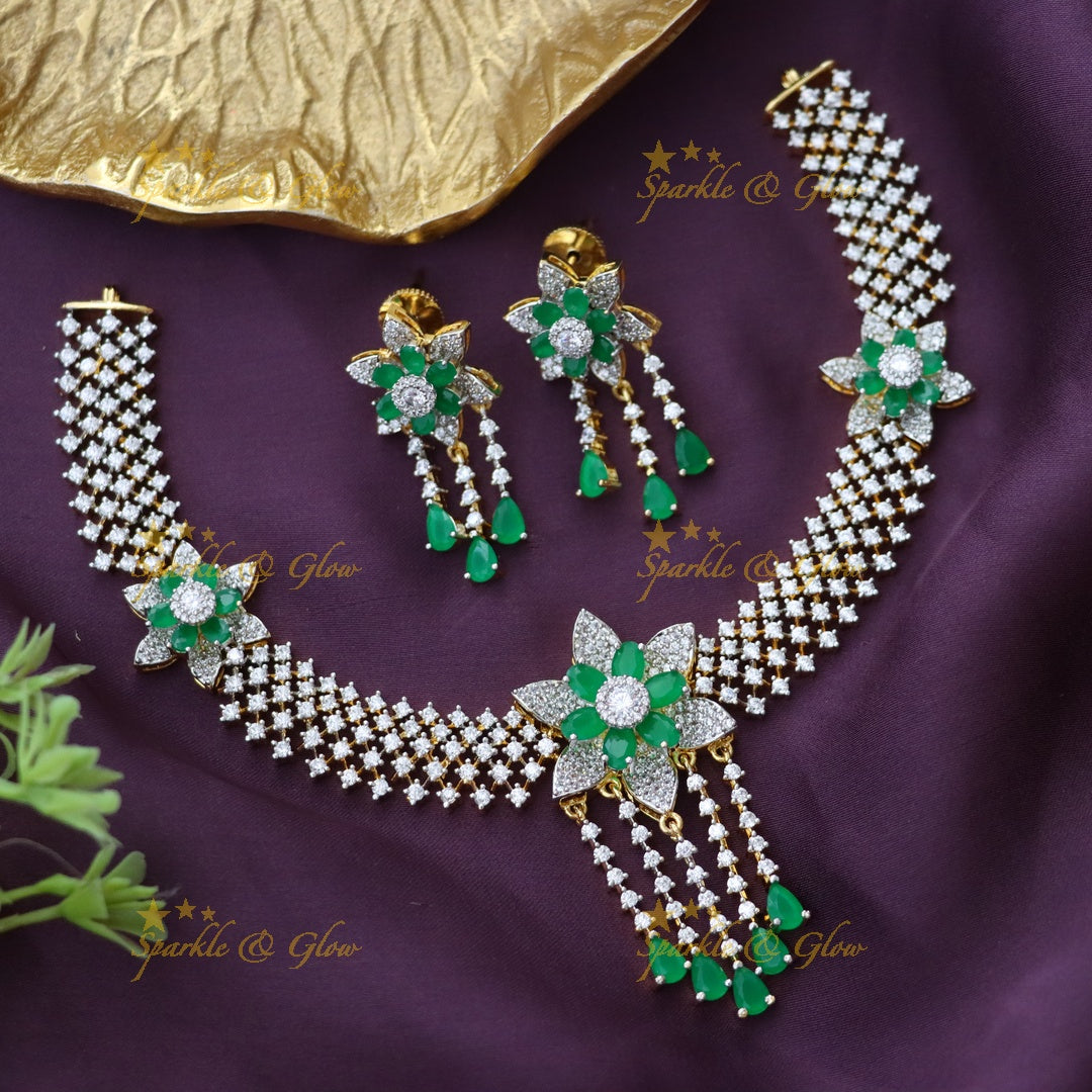 Elegant Green Petal Necklace Set for Festivities