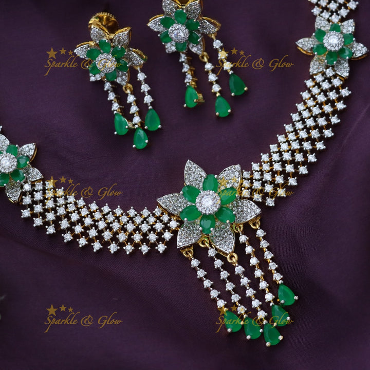 Elegant Green Petal Necklace Set for Festivities