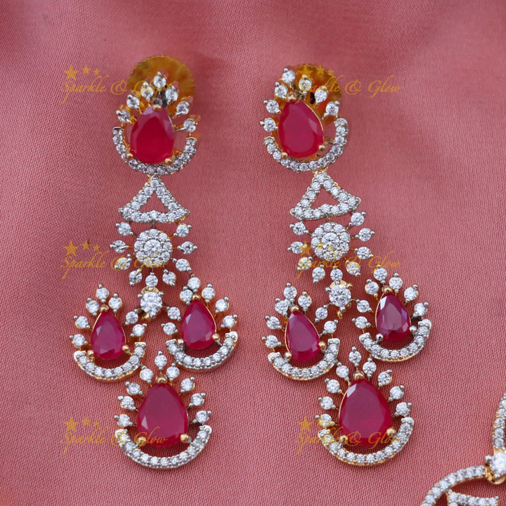 Exquisite American Diamond Necklace Set with Ruby