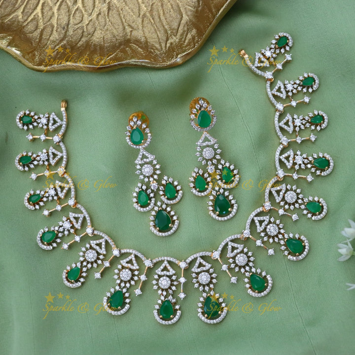 Exquisite American Diamond Necklace Set with Ruby