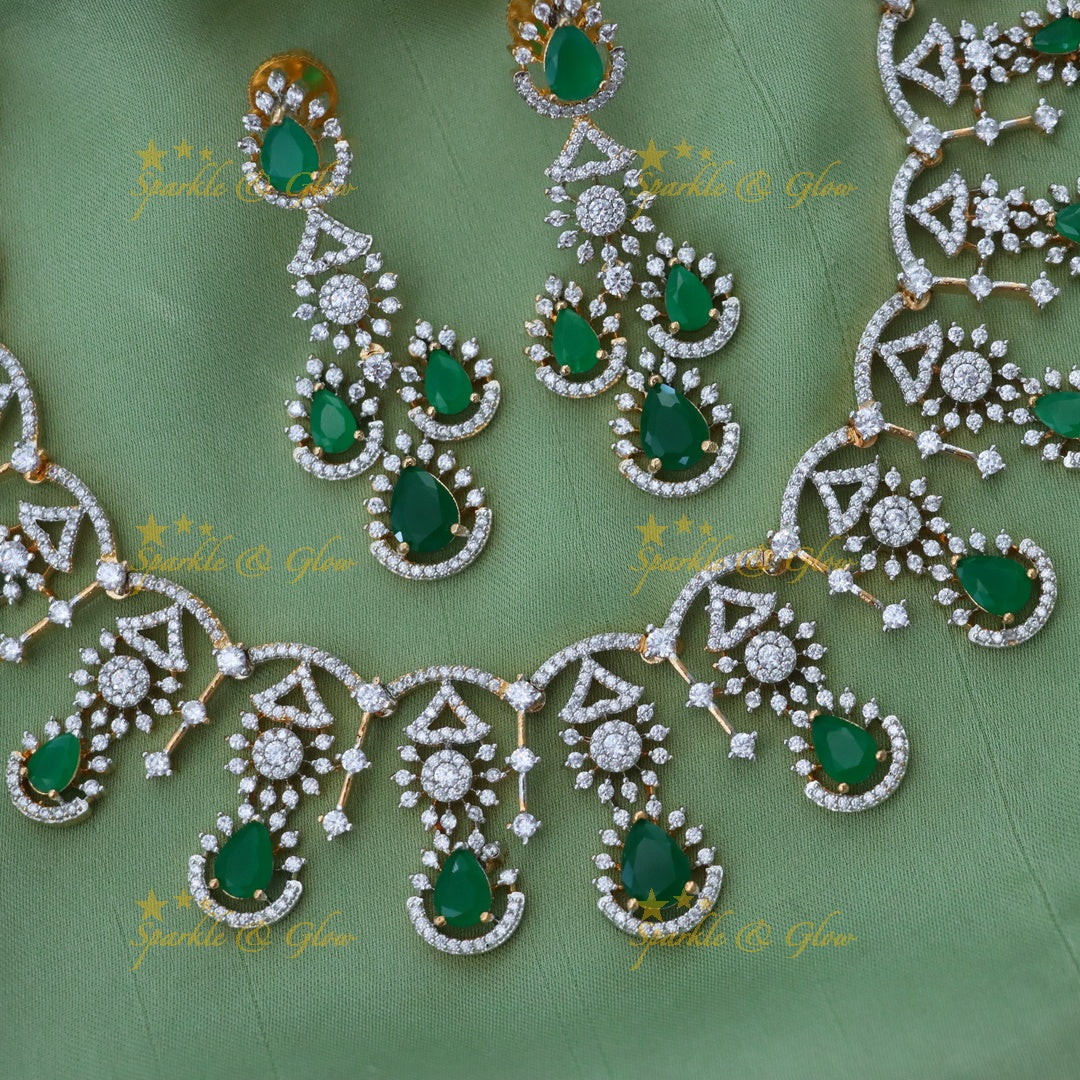 Exquisite American Diamond Necklace Set with Ruby