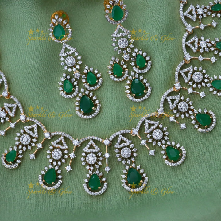 Exquisite American Diamond Necklace Set with Ruby