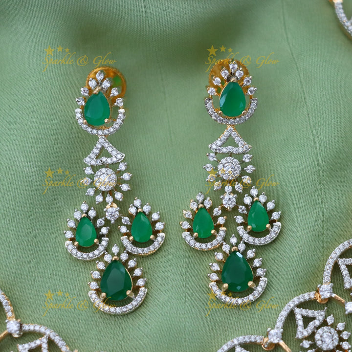 Exquisite American Diamond Necklace Set with Ruby