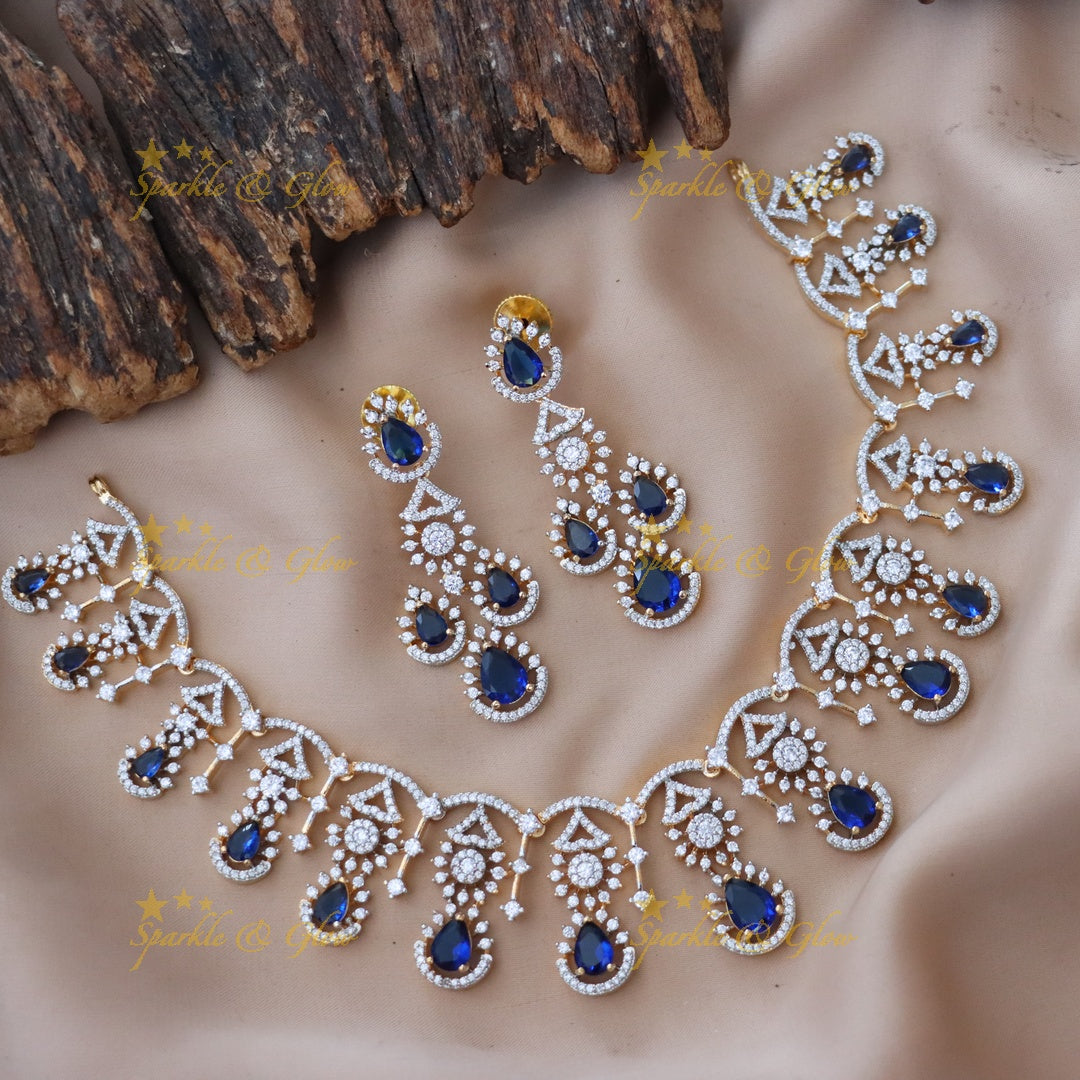 Exquisite American Diamond Necklace Set with Ruby