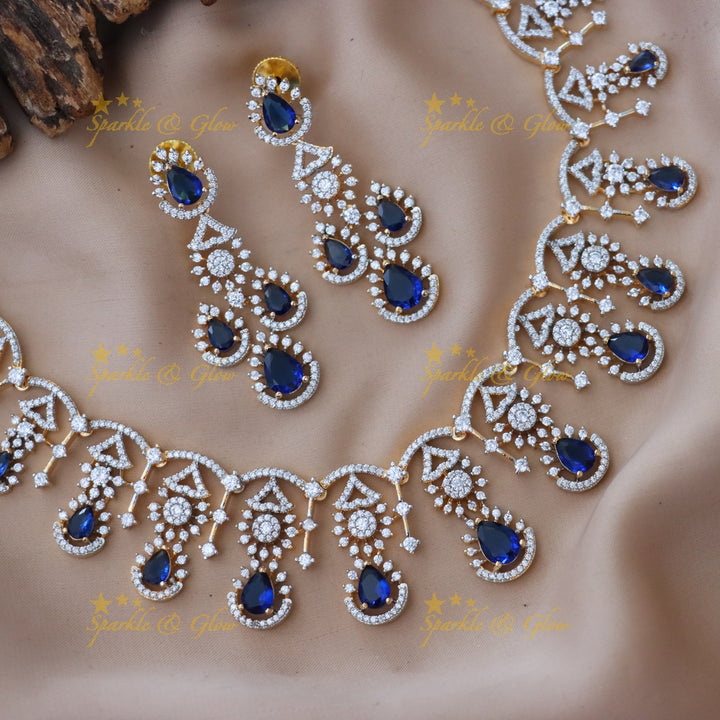 Exquisite American Diamond Necklace Set with Ruby