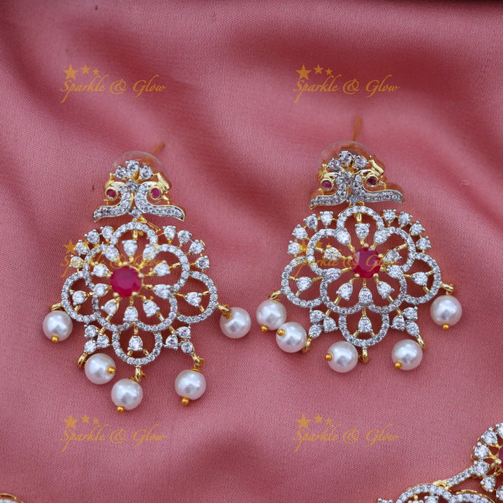 American Diamond Necklace with Ruby Accents - Sparkle & Glow
