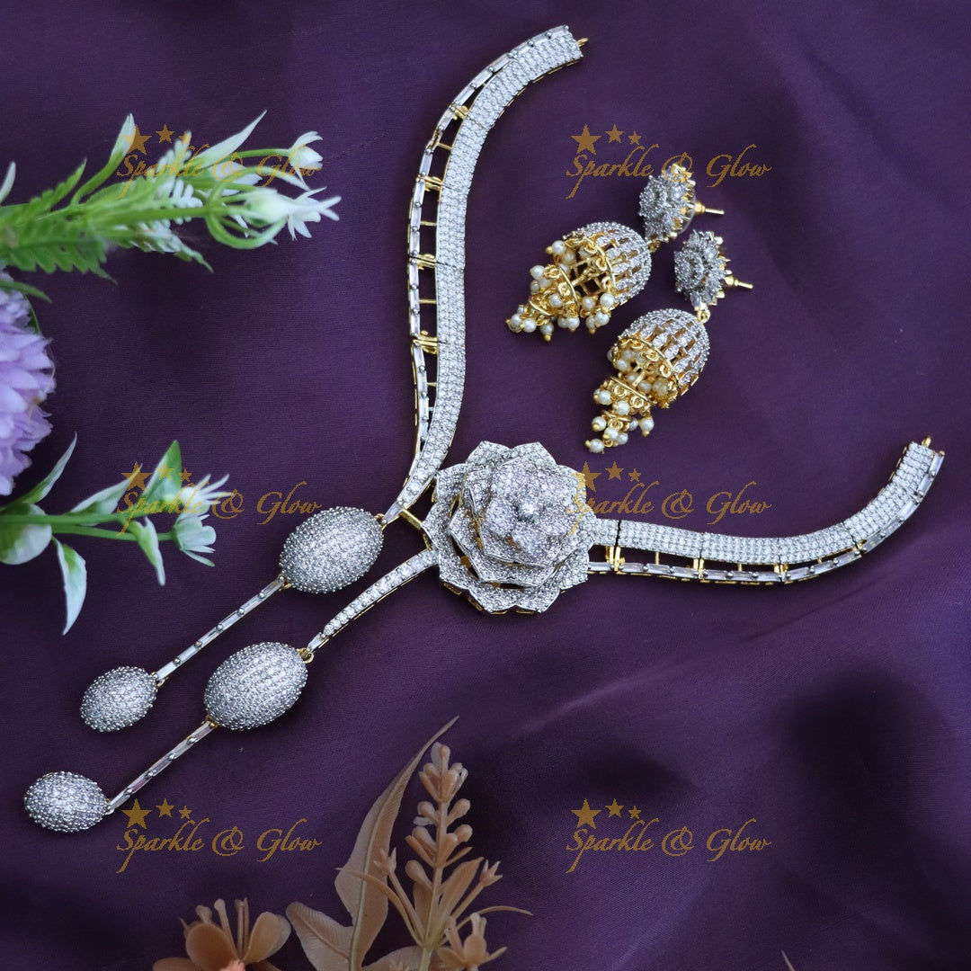 Sparkle with American Diamond Floral Necklace Set
