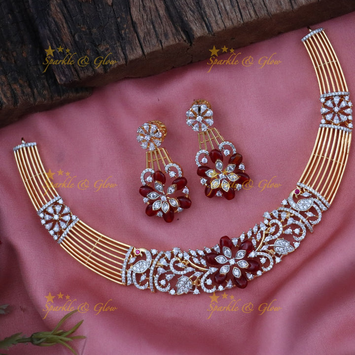 Elegant American Diamond Short Necklace Set