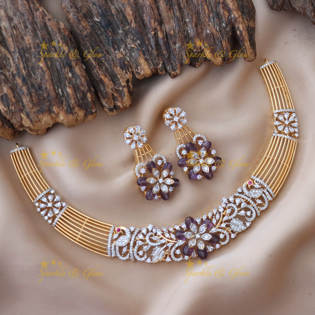 Elegant American Diamond Short Necklace Set