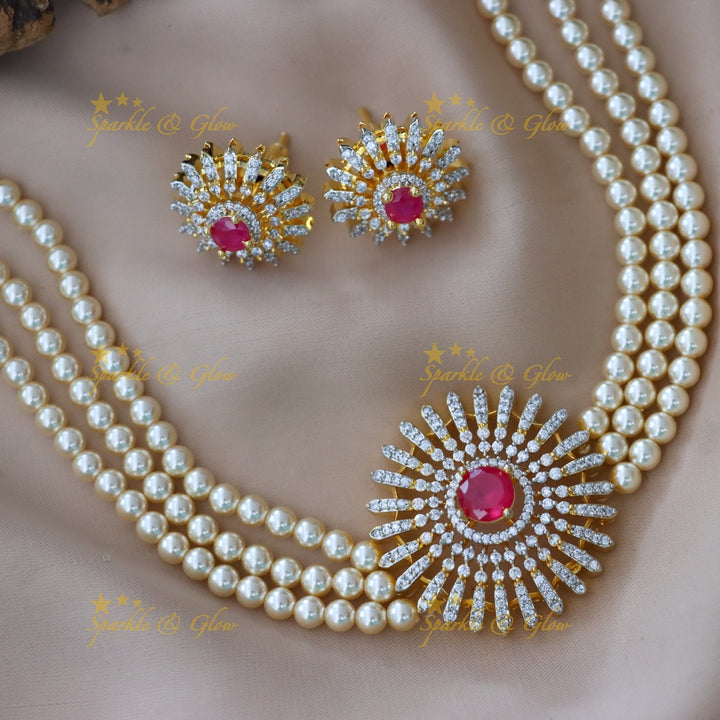 Stunning American Diamond Pearl & Ruby Statement Choker