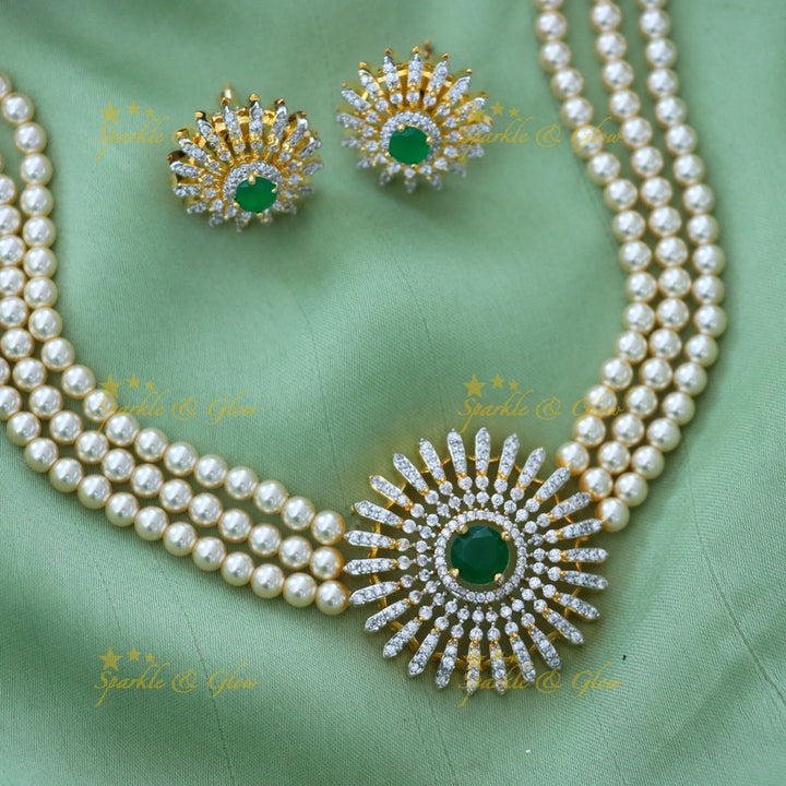 Stunning American Diamond Pearl & Ruby Statement Choker