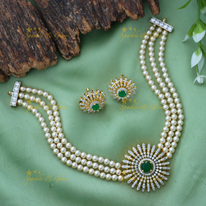 Stunning American Diamond Pearl & Ruby Statement Choker