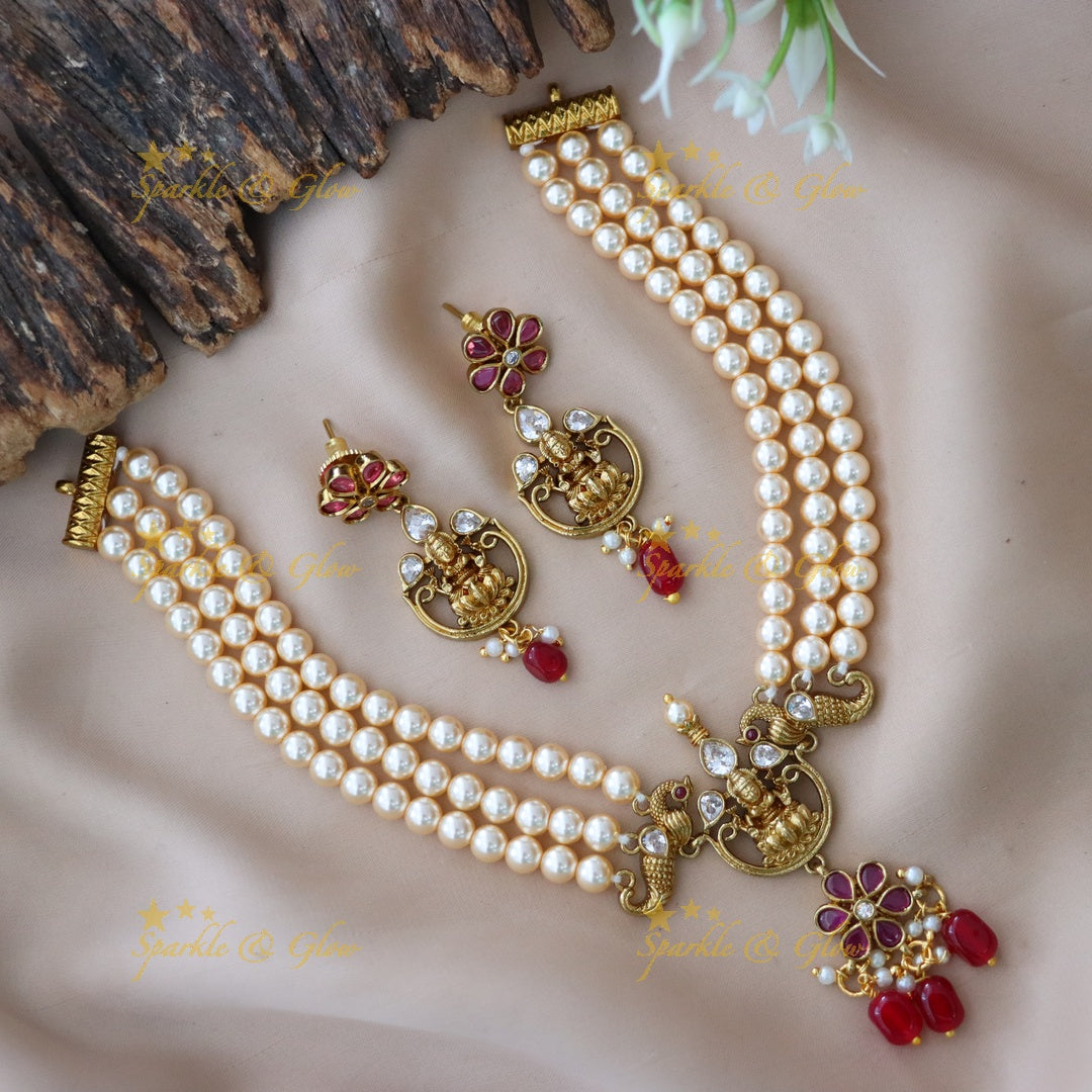 Exquisite Pearl and Gold Temple Choker Necklace Set
