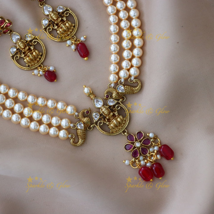 Exquisite Pearl and Gold Temple Choker Necklace Set