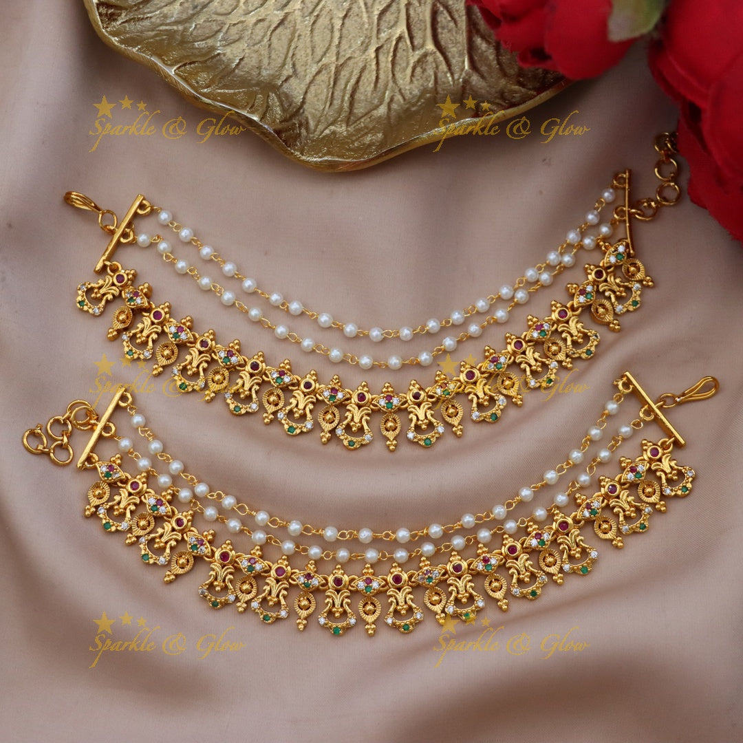 Exquisite Gold-Toned Pearl Ear Chains for Festive Elegance