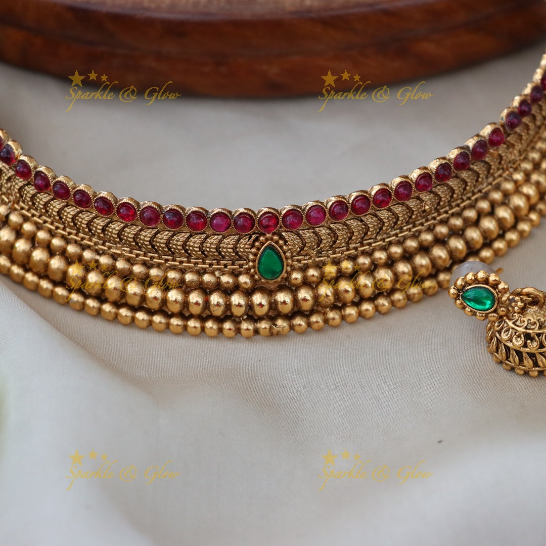 Exquisite Gold Choker Necklace Set for Weddings & Festivities