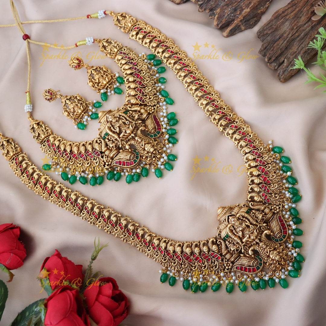 Elegant Gold-Toned Temple Bridal Necklace Set