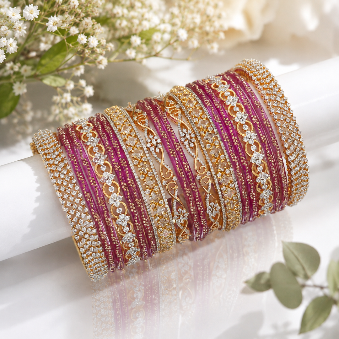 Exquisite Floral Bridal Bangles with American Diamonds