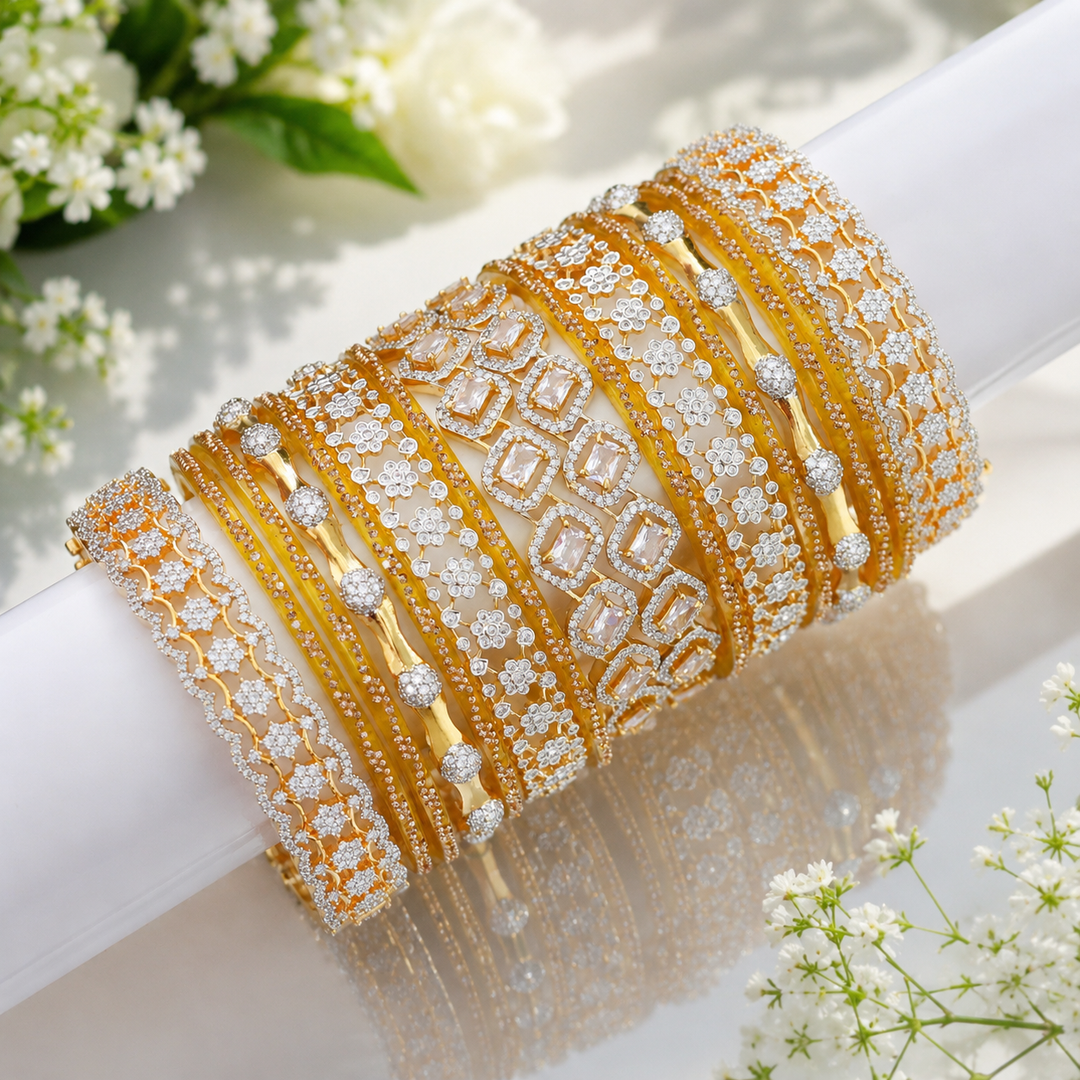 Radiant American Diamond Bridal Bangle Set - Elegance Redefined