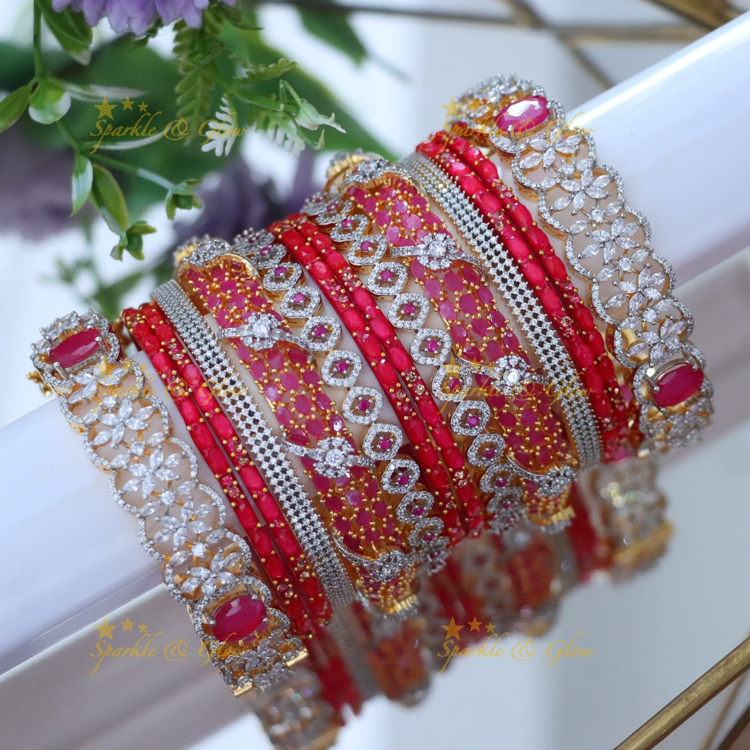 Exquisite American Diamond and Ruby Bangles Online