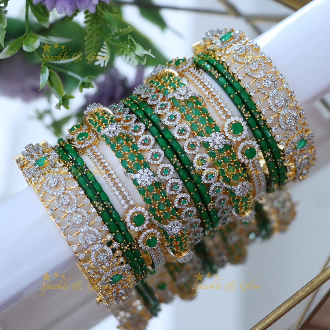 Exquisite Emerald & Diamond Bridal Bangle Set