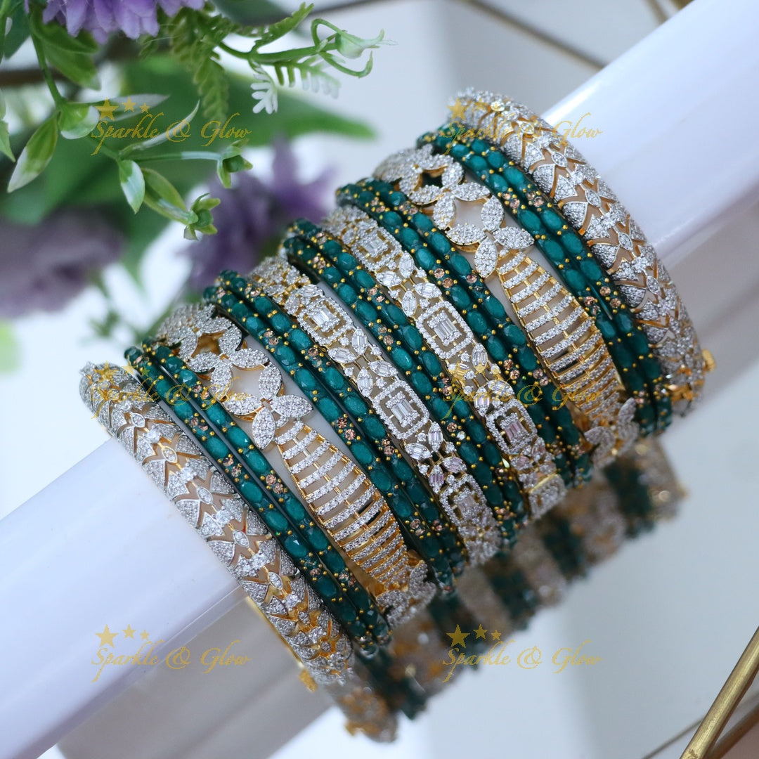 Exquisite Diamond & Emerald Bridal Bangle Set