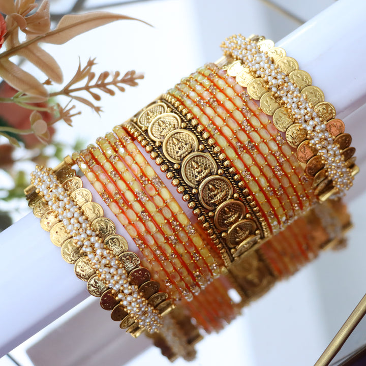 Exquisite Temple Bridal Bangles with Lakshmi Coins