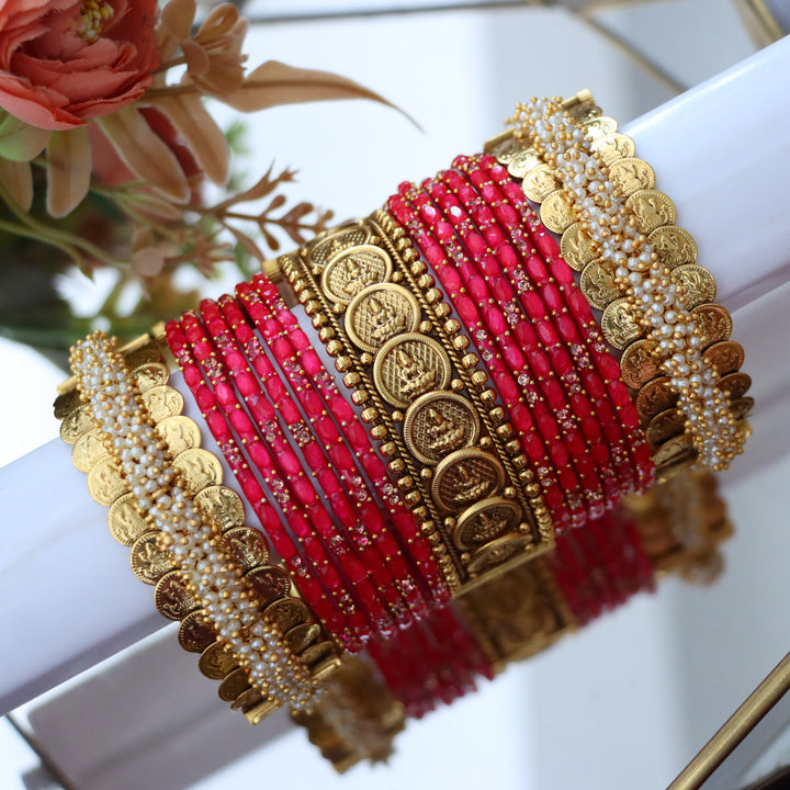 Exquisite Temple Bridal Bangles with Lakshmi Coins