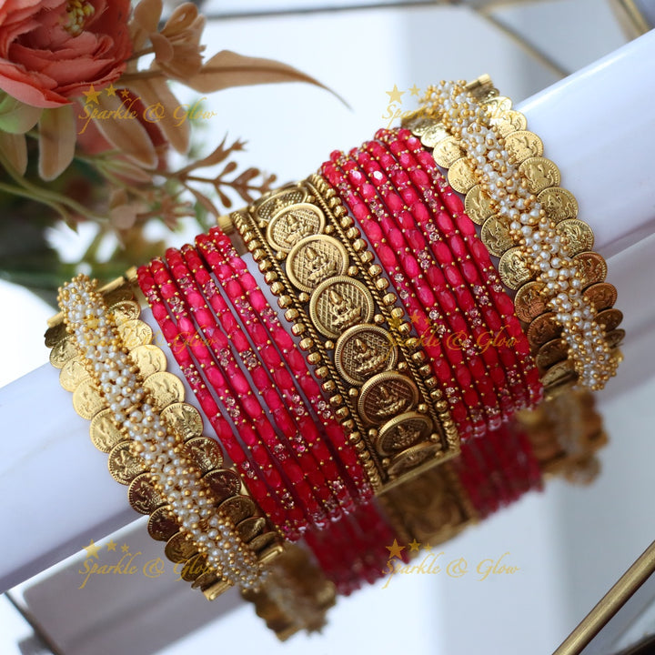 Exquisite Temple Bridal Bangles with Lakshmi Coins
