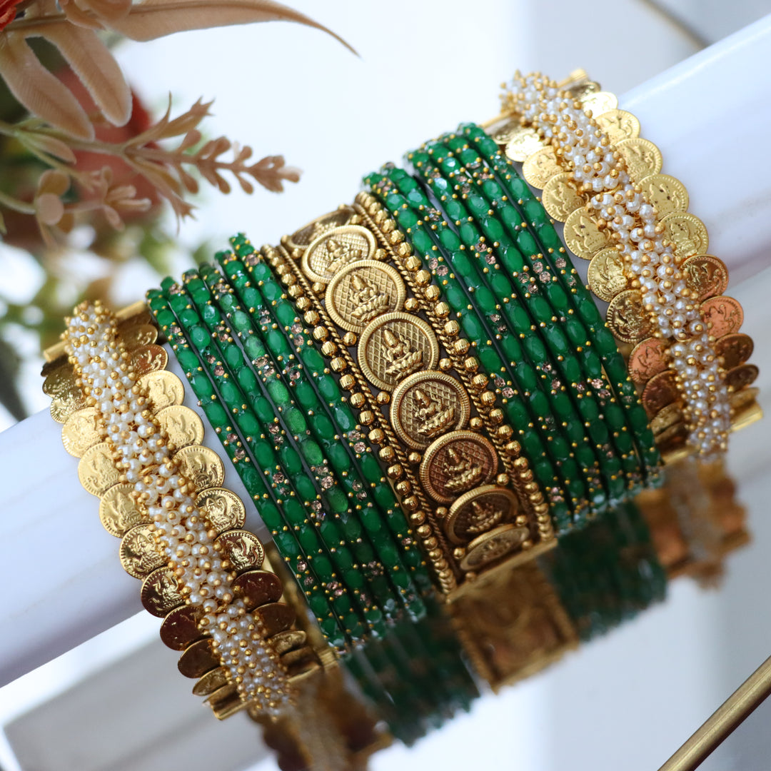Exquisite Temple Bridal Bangles with Lakshmi Coins