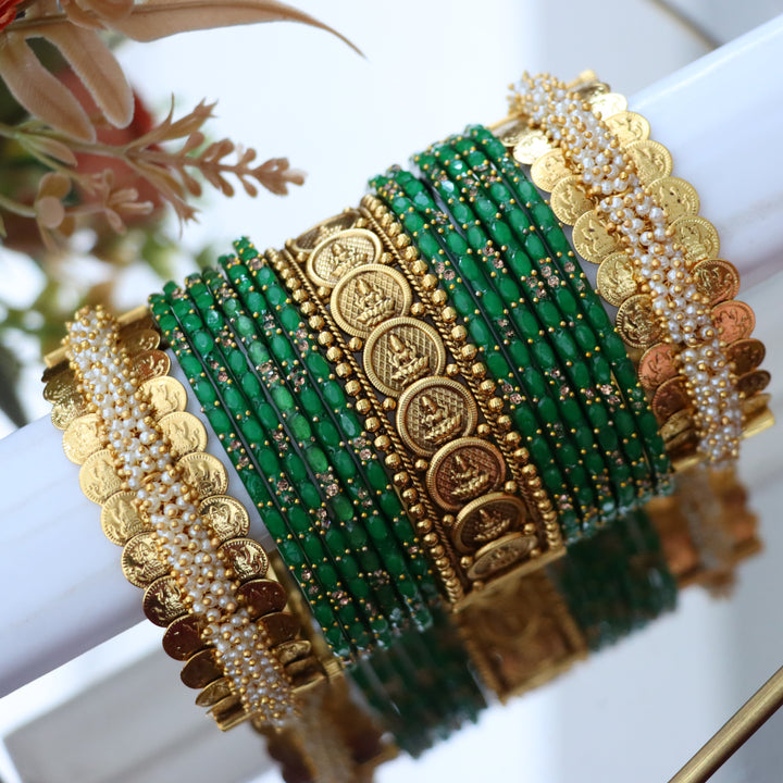 Exquisite Temple Bridal Bangles with Lakshmi Coins
