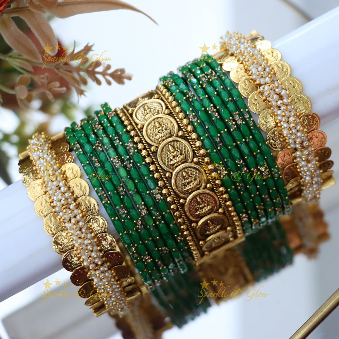 Exquisite Temple Bridal Bangles with Lakshmi Coins