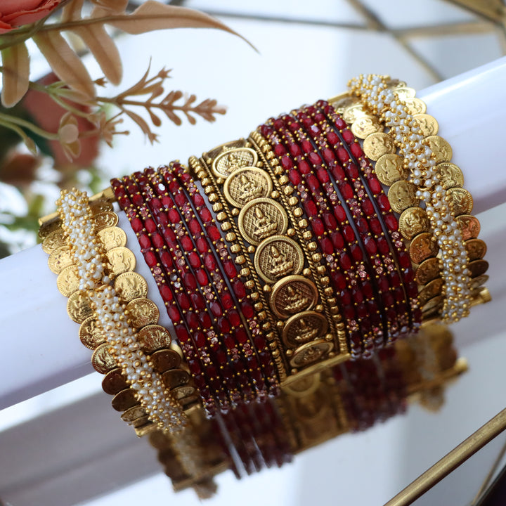 Exquisite Temple Bridal Bangles with Lakshmi Coins