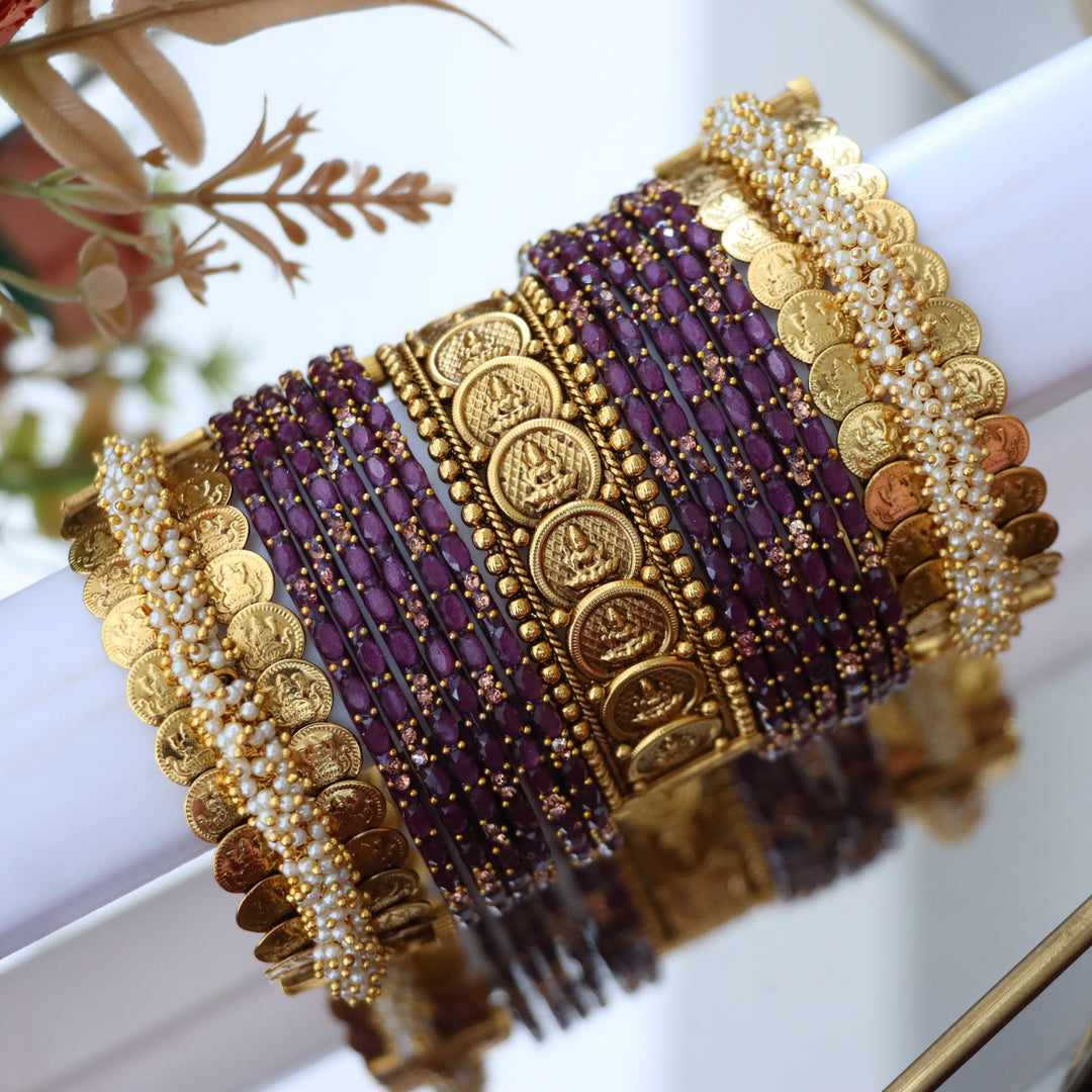 Exquisite Temple Bridal Bangles with Lakshmi Coins