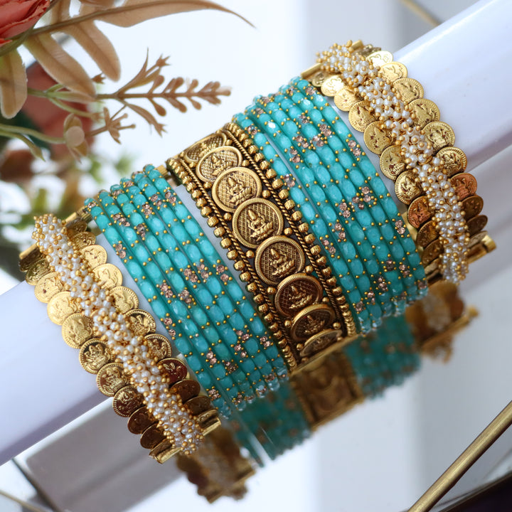 Exquisite Temple Bridal Bangles with Lakshmi Coins