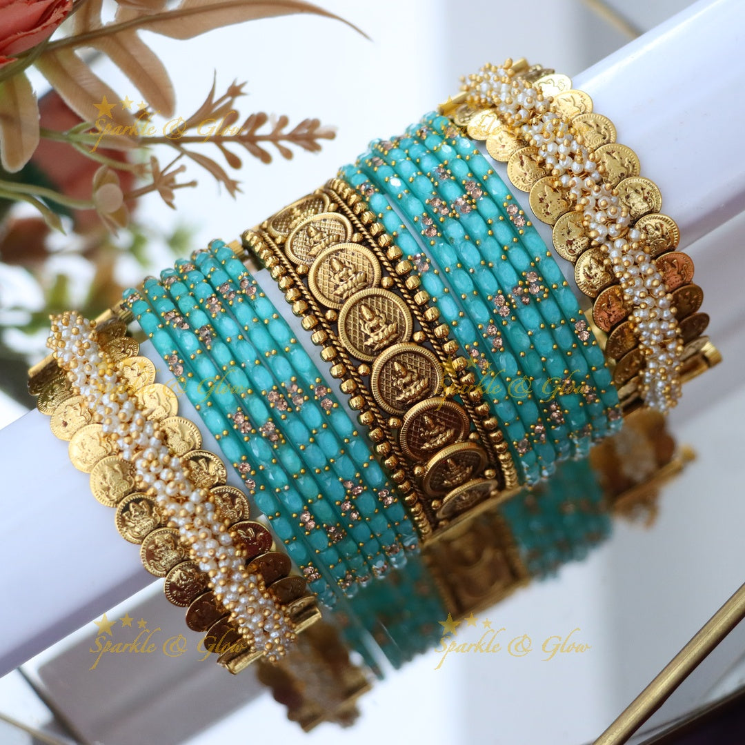 Exquisite Temple Bridal Bangles with Lakshmi Coins
