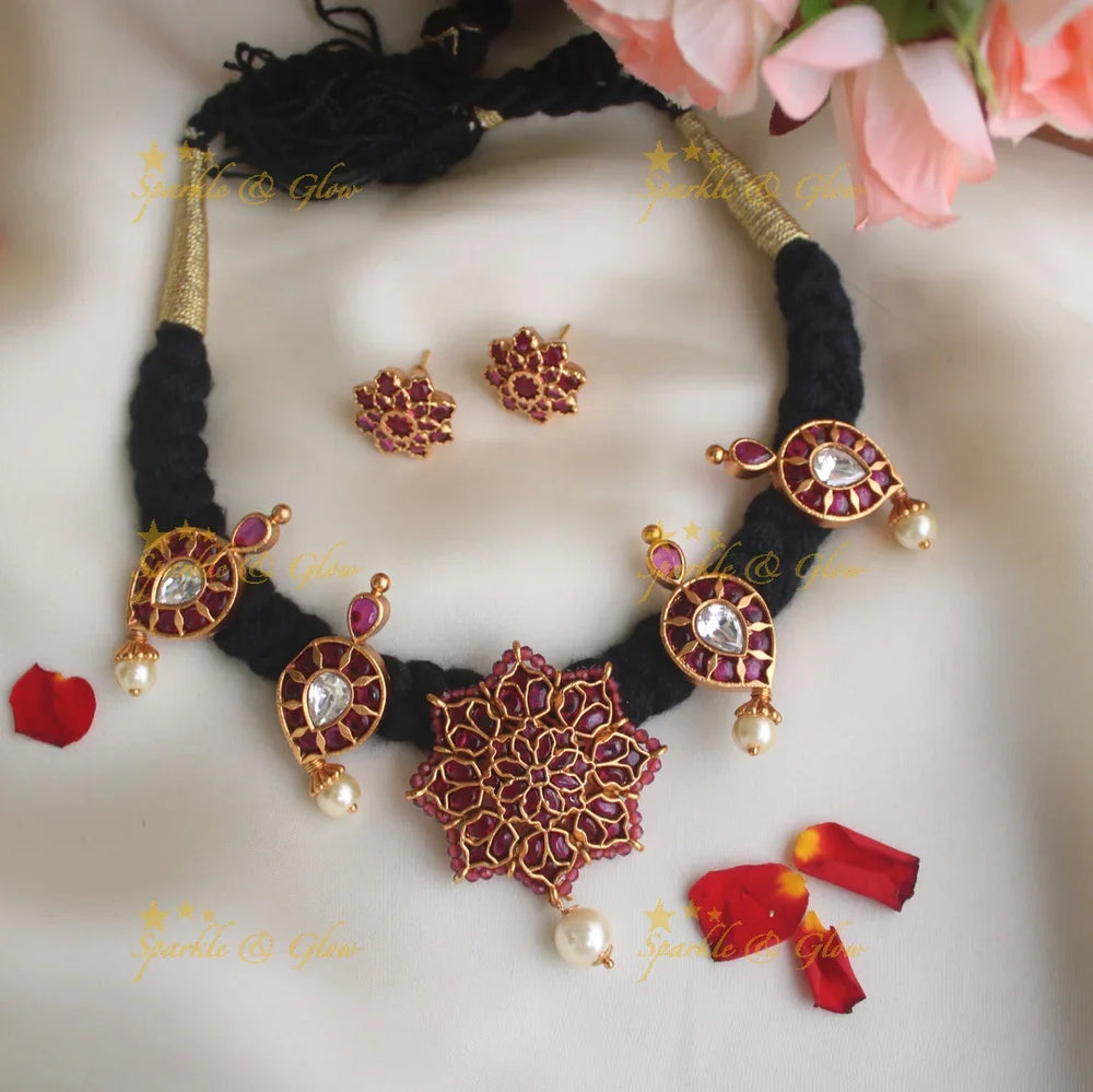 Statement Thread necklace with real kemp stones - Multi - Sparkle and Glow
