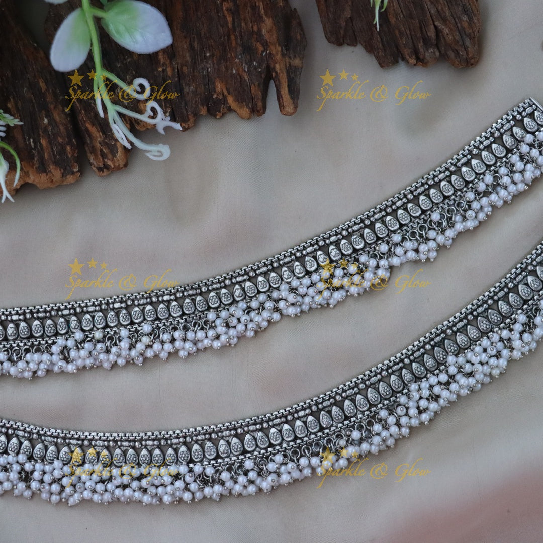 Elegant Silver Pearl Anklet for Weddings & Festivities