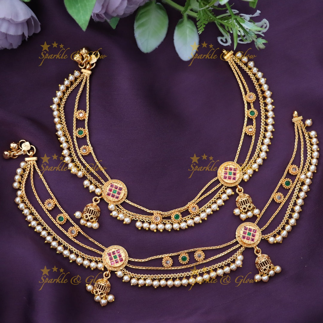 Ethereal Gold-Plated Anklets for Weddings & Festivities