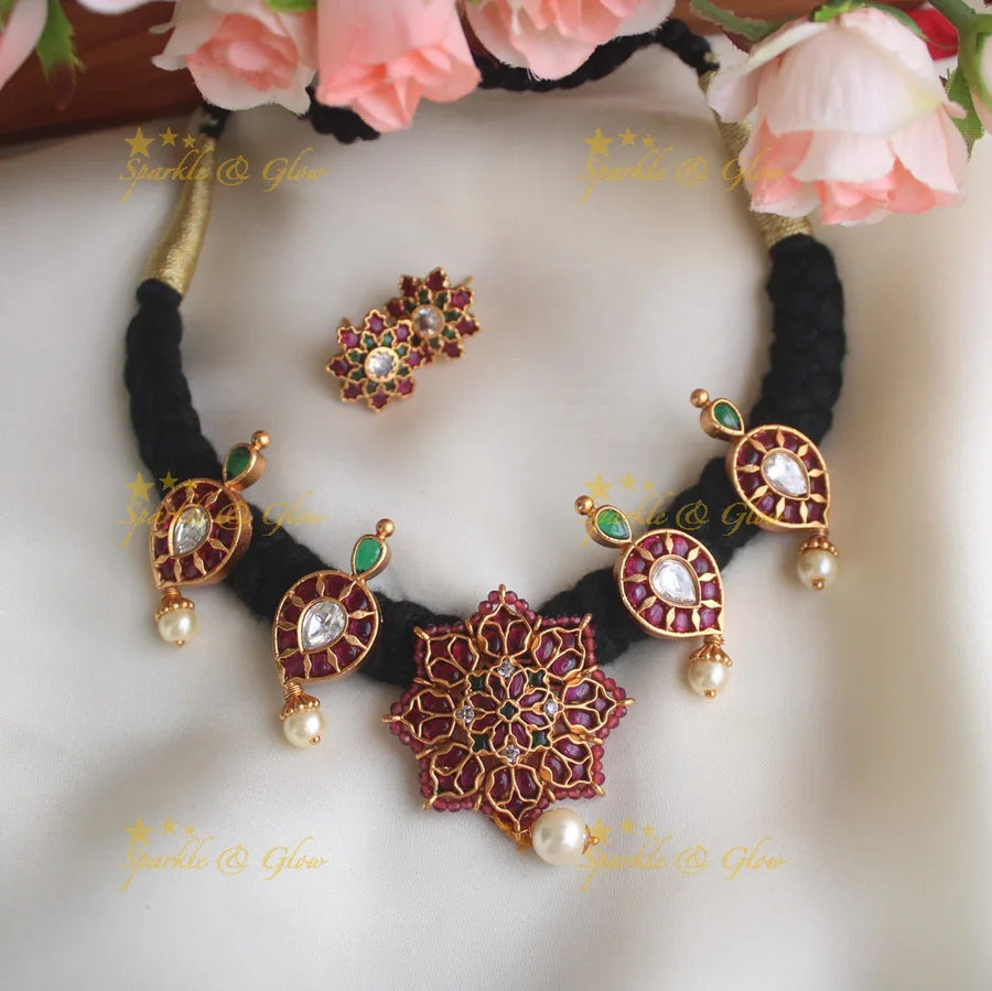 Statement Thread necklace with real kemp stones - Multi - Sparkle and Glow