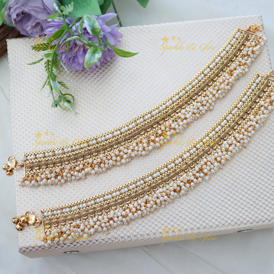 Exquisite Pearl Gold-Plated Anklets - Elegance Redefined