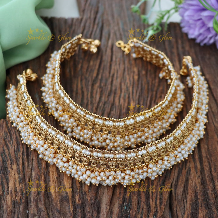 Exquisite Pearl Gold-Plated Anklets - Elegance Redefined