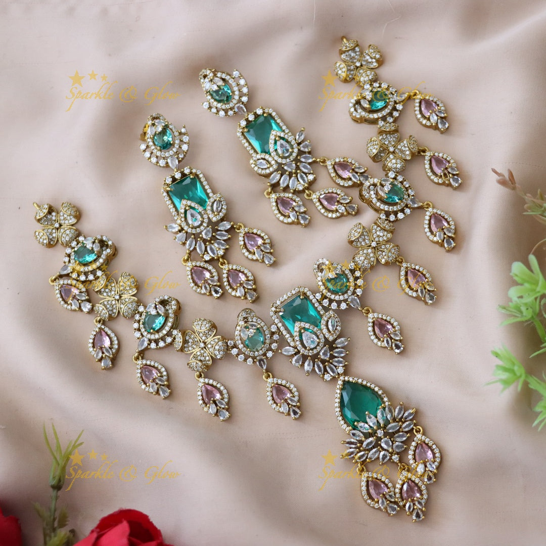 Exquisite Gemstone Short Necklace Set - Sparkle & Glow