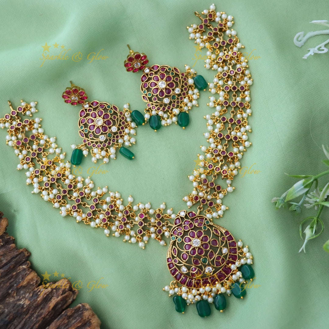 Stunning Gold Jadau Necklace Set for Weddings