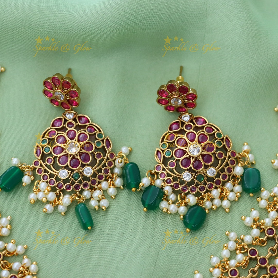 Stunning Gold Jadau Necklace Set for Weddings